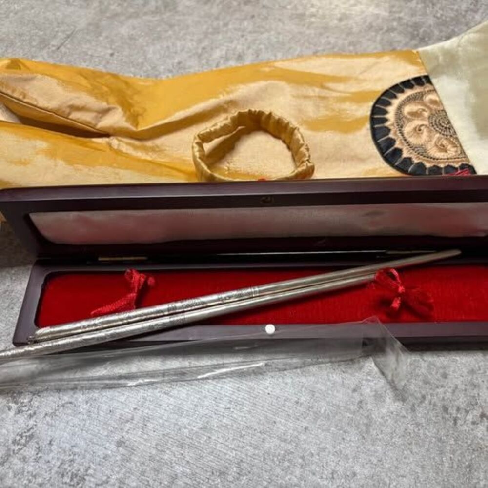 Handmade S925 Sterling Silver Dragon & Phoenix Chopsticks – Original Gift Box